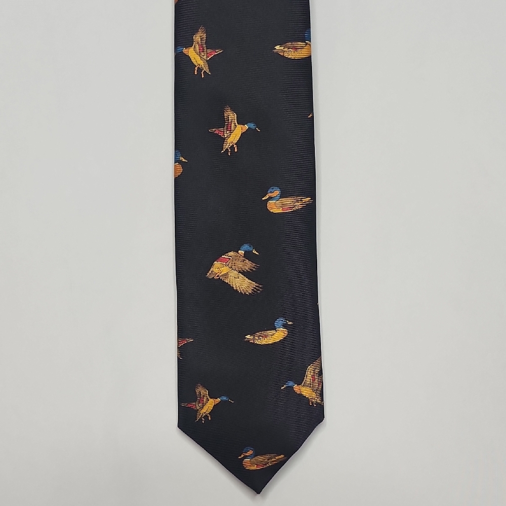 Bullock & Jones Stylish Black Silk Tie with Duck Design